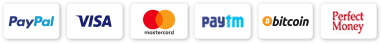 Accepted payment methods: PayPal, Visa, Mastercard, Paytm, Bitcoin, and Perfect Money